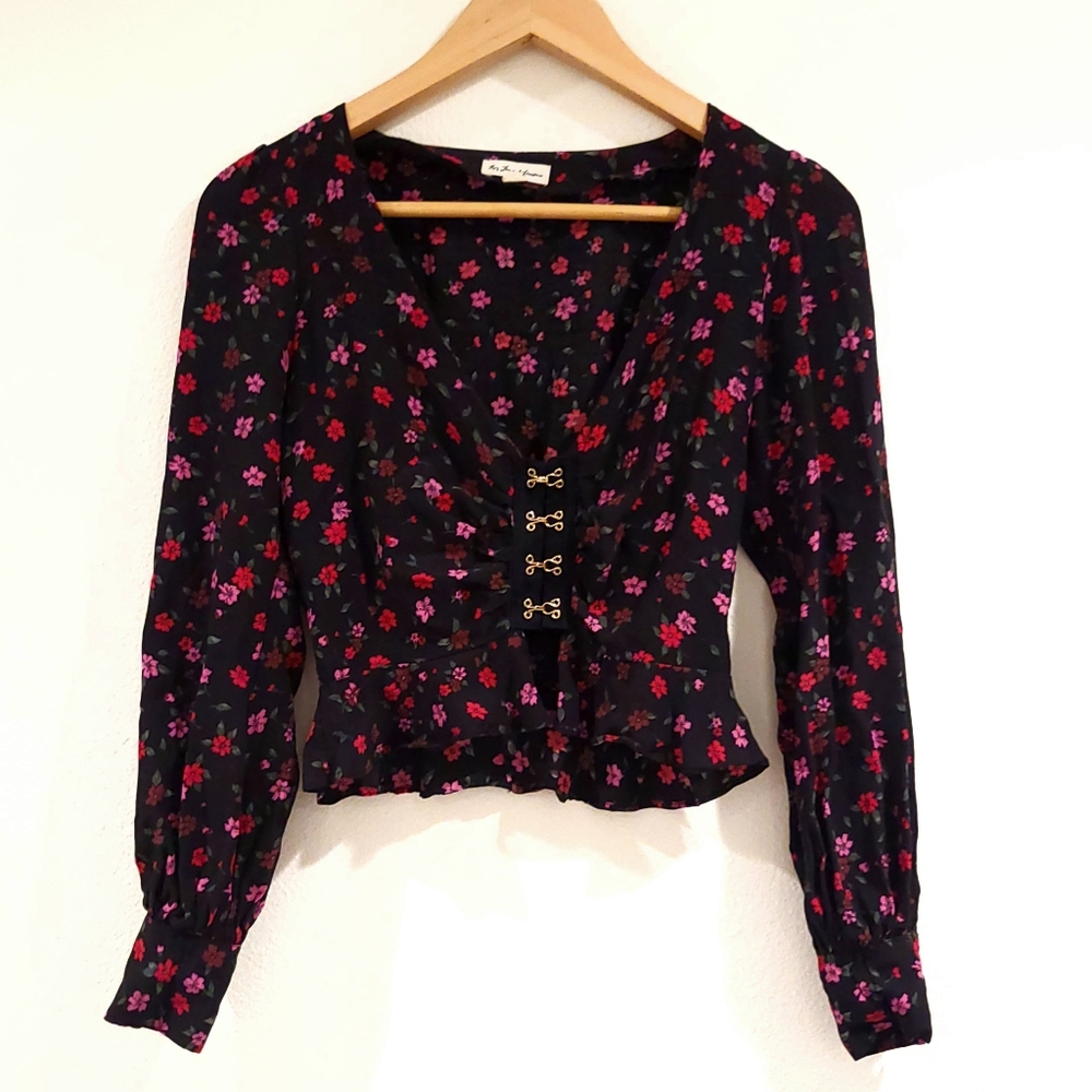 For Love & Lemon Sexy black floral blouse size XS